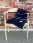 Mt Somers Station Lambs Wool Blanket - Navy with White/Mustard Stripe