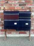 Mt Somers Station Lambs Wool Blanket - Navy with White/Mustard Stripe